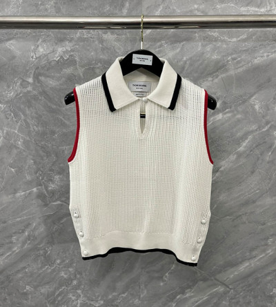 톰브라운 순면 민소매 폴로넥 펀칭 니트