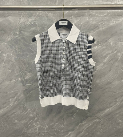 톰브라운 순면 민소매 체크 니트