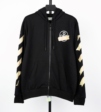 오프화이트 옐로우 프린트 집업 후드