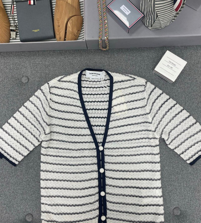 톰브라운 울 실크혼방 반팔 가디건