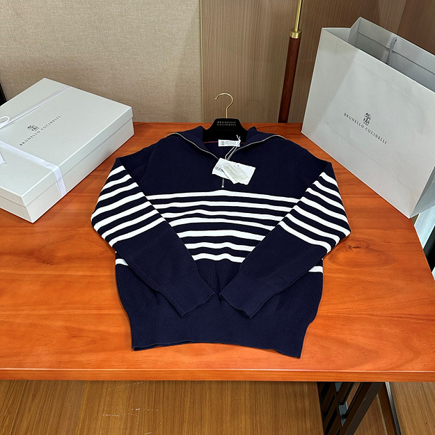 브루넬로쿠치넬리 스트라이프 반집업