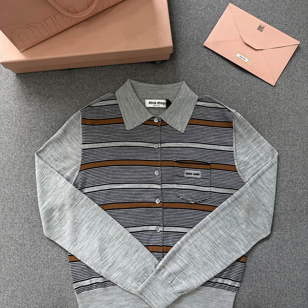 미우미우 스트라이프 울 니트 폴로