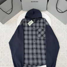 발렌시아가 체크 셔츠형 후드