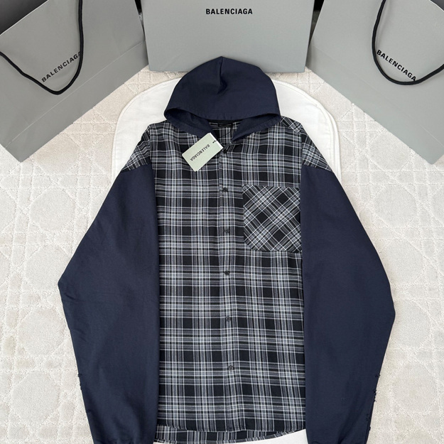발렌시아가 체크 셔츠형 후드