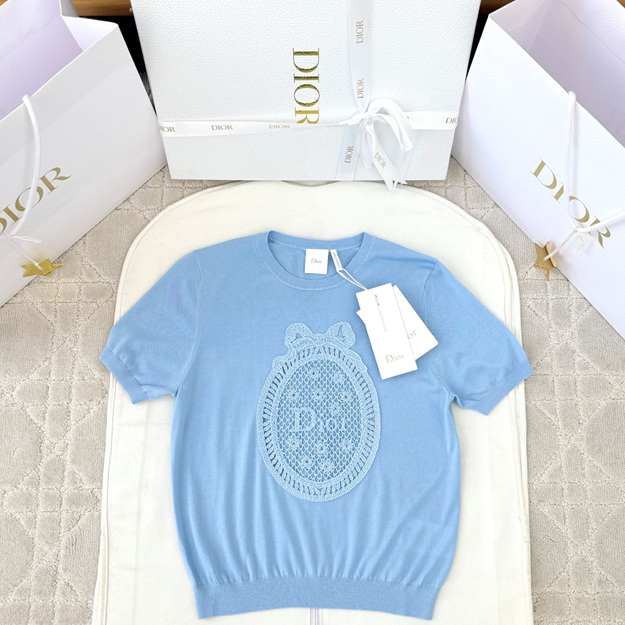 디올 자수 반팔 니트